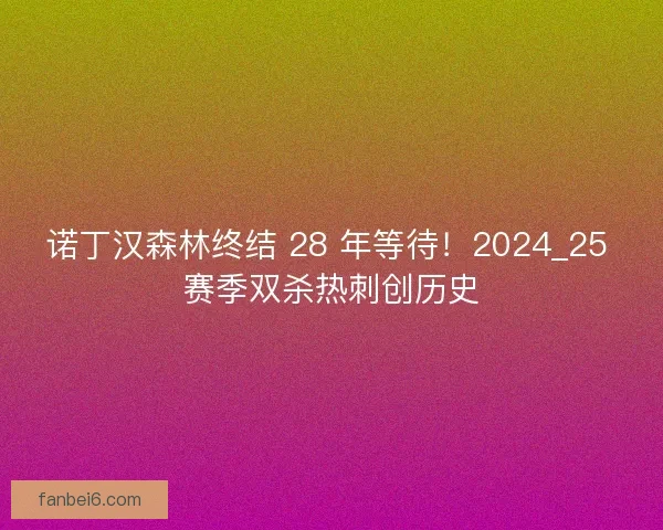 诺丁汉森林终结 28 年等待！2024_25 赛季双杀热刺创历史